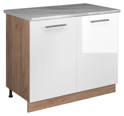 Produktbild von Spülenunterschrank Vicco Fame-Line Weiß Hochglanz/Goldkraft Eiche 100 cm, AP Marmor, Model 65072