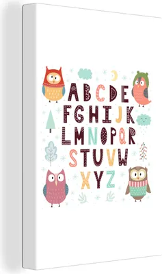 Produktbild von OneMillionCanvasses® - Leinwandbilder - 90x140 cm, Illustration von Alphabet und Eulen, Wandbilder Kunstdruck Wanddekoration - Wandschmucke - Schlafzimmer