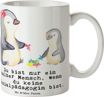 Produktbild von Mr. & Mrs. Panda Kaffeetasse Sozialpädagogin Herz - Weiß - Geschenk, Trinkbecher, Becher, Tasse, schöne, Kaffeebecher