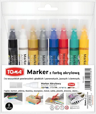 Zdjęcie produktu dla Marker akrylowy z okrągłą końcówką 2,5 mm, zestaw 8 kolorów