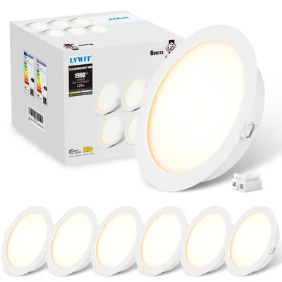Zdjęcie produktu dla LVWIT, reflektory LED wpuszczane, 230V, 1980lm, 18W, bardzo płaskie, do montażu w suficie, światło neutralne (4000K), idealne do łazienki, sypialni, kuchni i salonu, zestaw 6 sztuk
