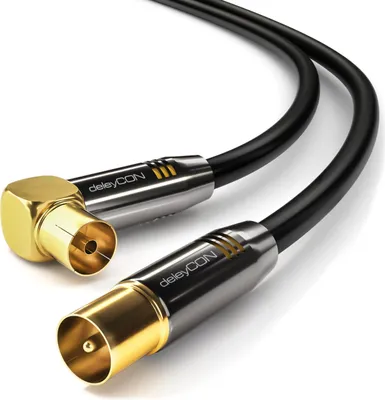 Produktbild von deleyCON 7,5m 4K TV Antennenkabel - 4K Ultra-HD Full HD HDTV - 1x Gewinkelt - Koaxialkabel - IEC-Stecker (gerade) zu IEC-Buchse (90° Grad) - Metallstecker - Schwarz