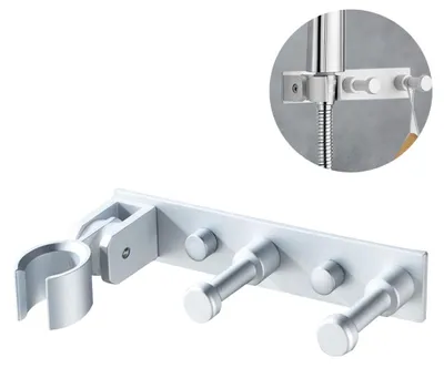 Produktbild von Handbrausekopfhalterung mit 2 Aufhängehaken, verstellbare Duschkopfhalterung, universelle Wandhalterung für Duschköpfe