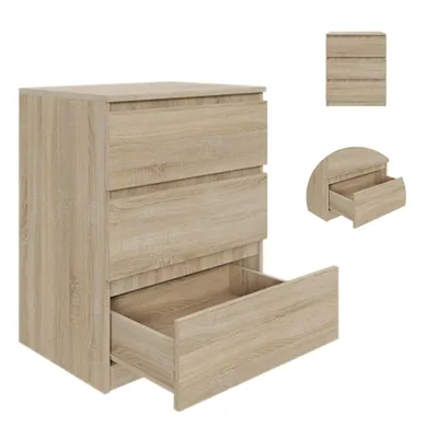 Produktbild von YUMEBLY Kommode mit 3 Schubladen 60 cm | Farbe: Sonoma, Ideal für Schlafzimmer, Wohnzimmer, Kinderzimmer und Büro | Geräumige Kommode| Modernes Design