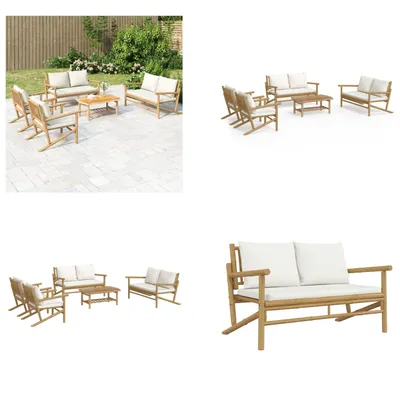 Produktbild von vidaXL 5 tlg. Garten Lounge Set mit Cremeweißen Kissen Bambus - Garten Lounge Set - Garten Lounge Sets - Lounge Set - Gartenmöbel Set