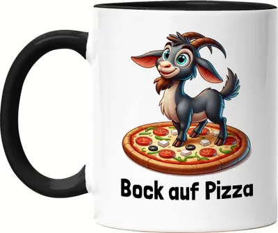 Produktbild von Bock Auf Pizza Tasse schwarz Ziegenliebhaber Pizzaliebhaber Lustige Sprüche Humor Geschenk
