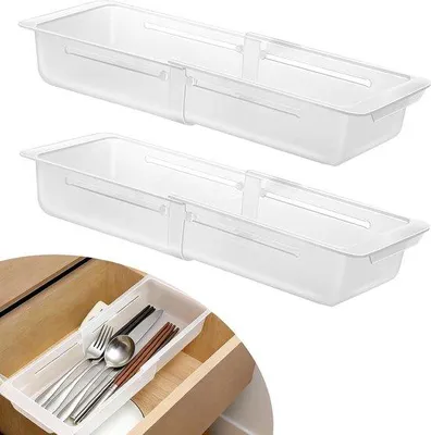 Produktbild von Set mit 2 Schubladeneinteilern für Unterwäsche und Kosmetik, verstellbar von 31,5 bis 45 cm, Schubladentrenner für Büro, Küche, Schminktisch, etc