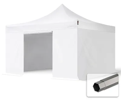 Immagine prodotto di TOOLPORT 4x4 m gazebo pieghevole PVC con laterali, PREMIUM acciaio, bianco