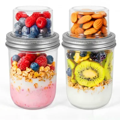 Müslibecher to go 2er-Set 500+100 ml doppelwandig Glas