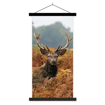Produktbild von MuchoWow® Textilposter Hirsch - Baum - Herbst 40x80 cm mit schwarzem Rahmen - Wandemalerei