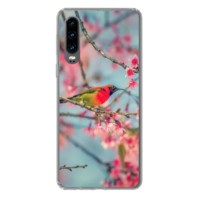 Produktbild von MuchoWow® Handyhülle Schutzhülle Hülle für Huawei P30 Vogel - Sakura - Farben Silikon Softcase Handy Hülle - Kartenbesitzer