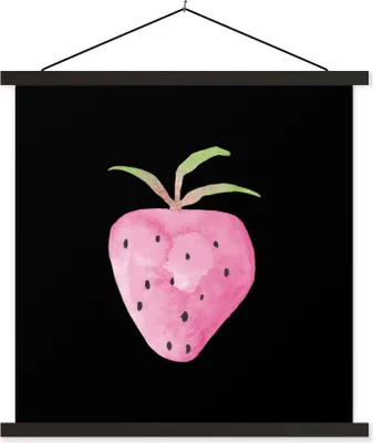 Produktbild von MuchoWow® Textilposter Erdbeere - Aquarell - Schwarz 40x40 cm mit schwarzem Rahmen - Fotos
