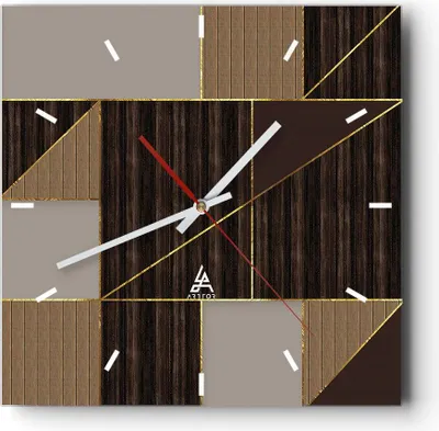 Produktbild von Wanduhr - Quadrat - Glasuhr - Rechtecke Quadrate Braun - 30x30cm - Schleichendes Uhrwerk - Lautlos - zum Aufhängen bereit - Dekoration Modern - Wanddekoration aus Glas - C3AC30x30-4610