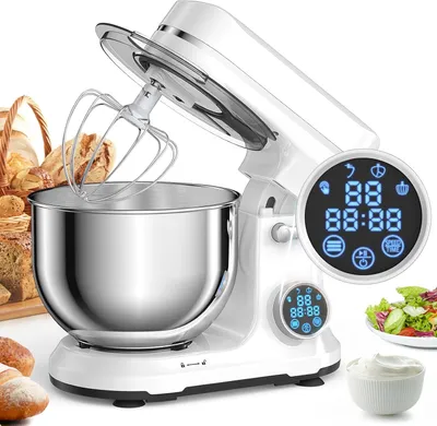 Produktbild von Küchenmaschine 5L, 1200W, leiser DC-Motor, digitaler OLED-Bildschirm, inkl. Knethaken, Schneebesen, Rührbesen
