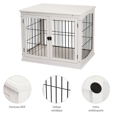 Imagen del producto de Jaula para perros – Transportín para perros – Jaula para mascotas – Con tres puertas – 81x58x66 cm – Blanco y negro