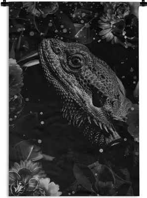 Produktbild von MuchoWow® Wandteppich Wandbehang Botanisches Reptil mit Leuchtkugeln vor schwarzem Hintergrund - schwarz-weiß 120x180 cm Tapisserie Dekoration Wandtuch - Schlafzimmer - Dekorationen für das Haus