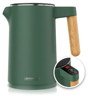 Image de Bouilloire Arendo avec réglage de la température 40° - 100 °C & affichage, acier inoxydable, double paroi, 1,5 l, 2200 W, fonction maintien au chaud, base 360°, avec poignée imitation bois, sans BPA, vert