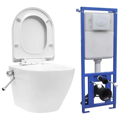 Image de vidaXL WC mural sans rebord avec réservoir de chasse encastré Céramique blanche