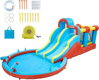 Immagine prodotto di Castello gonfiabile per bambini - Scivolo d'acqua - Ampia area di gioco - Con pompa d'aria - Pistola ad acqua e piscina gonfiabile - Ideale per giardino e uso esterno