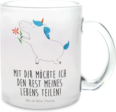 Produktbild von Mr. & Mrs. Panda Häferl Einhorn Blume - Transparent - Geschenk, Liebe, Unicorn, Tee Tasse, Pott, Teetasse, Trinkglas, Heiratsantrag, Partner, Einhörner, Haferl, Freundin