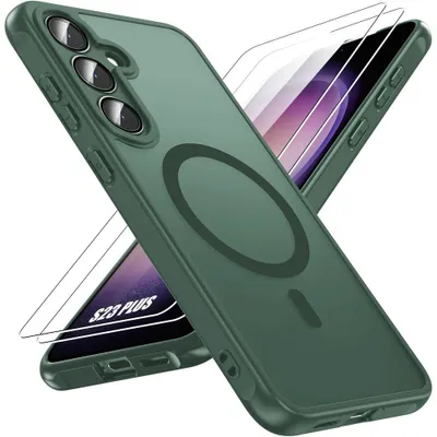 Image de Coque + 2 Verres Trempés pour Samsung Galaxy S23 Plus, avec Anneau Magnétique - Vert Nuit