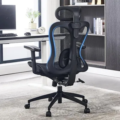 Zdjęcie produktu dla Ergonomiczne krzesło biurowe z podparciem dla głowy, składanymi podłokietnikami, oddychającą siatkową konstrukcją oparcia w kształcie motyla, regulowaną wysokością, funkcją bujania, obrotowe krzesło do pracy w domu i w biurze, kolor czarny