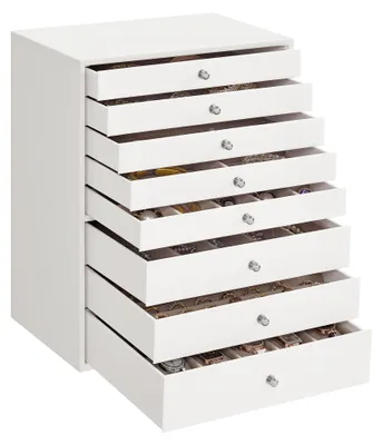 Produktbild von SONGMICS Schmuckkästchen, 8 Ebenen, Schmuckkasten mit Schubladen, Schmuckaufbewahrung geräumig, Schmuckschatulle modern, Geschenkidee, wolkenweiß JBC008W01, Weiß