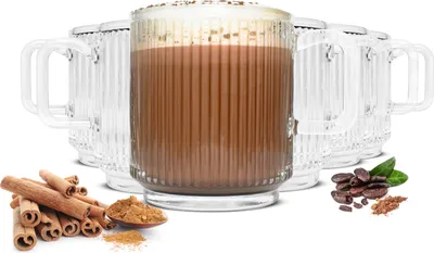 Image de 6x Verres à café Verres à thé 360 ml Empilables avec structure en relief Verres à boire