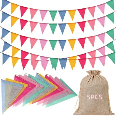 Produktbild von Wimpelkette Outdoor Pastell 5 Stück 60 Flaggen Girlande Wetterfest Stoff 4m