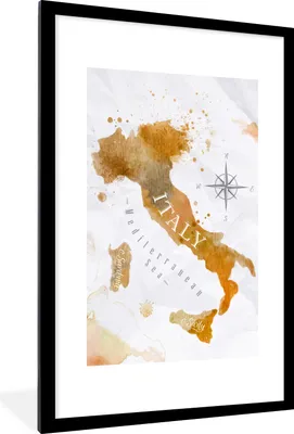 Produktbild von MuchoWow® MuchoWow® Gerahmtes Poster Weltkarte - Farbe - Italien 60x90 cm - Poster mit zchwarzem Bilderrahmen - Dekoration - Wandposter Wohnzimmer - Hochwertig