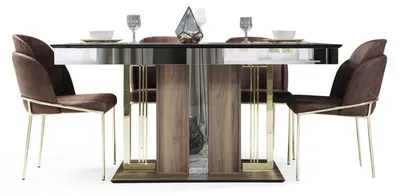 Produktbild von Stilvoll Esszimmer Set Besteht aus Esstisch+4x Stühle Braun Farbe 5tlg.