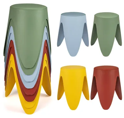 Immagine prodotto di Set di 8 sgabelli impilabili in plastica con cuscini, altezza 46 cm