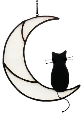 Fensteraufhänger schwarze Katze auf Mond, Acryl, Halloween