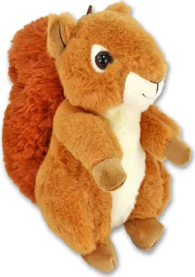 A plush toy squirrel on a white background.