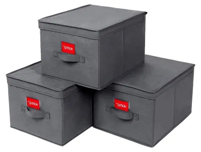 Produktbild von Faltbare Aufbewahrungsboxen mit Deckel - 3er-Set - 40 x 30 x 25 cm - Grau