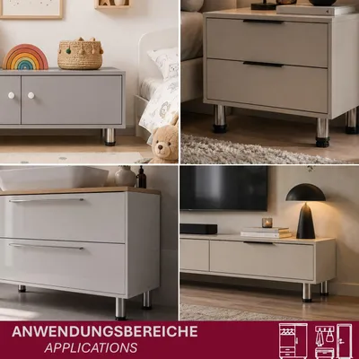 Produktbild von HOOZ® Möbelfüße Edelstahl 120 mm 4er Set [HÖHENVERSTELLBAR] Möbelbeine Schrankfüße für Kommode TV-Board Regal bis 30 kg