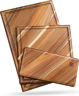 Obrázok produktu pre Chorus drevená doska na krájanie sada 3 drážok na šťavu kuchyňa 100% prírodné akáciové drevo 28,9x42,4 cm