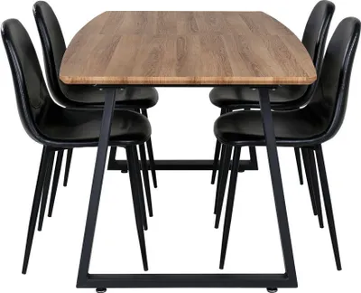Image de IncaNABL ensemble table, table extensible longueur cm160 / 200 El boisReproduction et 4 Polar chaises SimilicuirPolyuréthanenoir.
