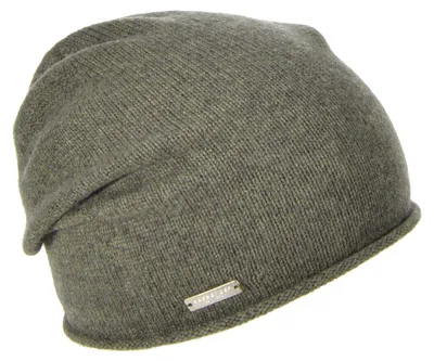 Seeberger Strickmütze-Beanie aus 100% Kaschmir mit Rollrand in grün