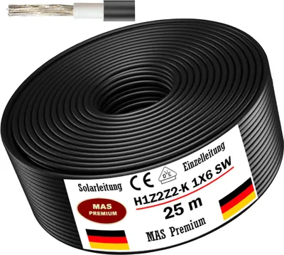 Produktbild von 25m Solarleitung Solarkabel H1Z2Z2-K 6 mm² Schwarz Photovoltaik Halogenfrei