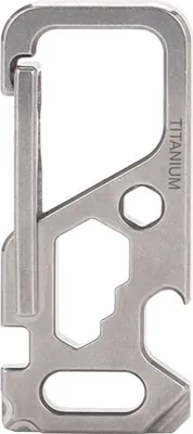 Produktbild von Outdoor-Multitool aus Titanlegierung mit Clip, Schlüsselanhänger, Flaschenöffner, Schraubenschlüssel und Fahrradwerkzeug