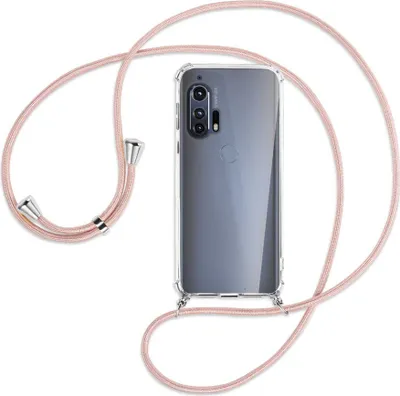 Produktbild von Handykette Backcover-Schutzhülle mit Band (Metall silberfarben) für Motorola Edge Plus - roségold