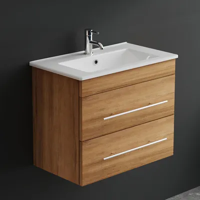 Produktbild von Alpenberger Waschbeckenunterschrank | Badmöbel Set 60cm | Hängeschrank mit 2 Schubladen | Waschtisch | Keramik Waschbecken | Vormontierter Badschrank | Bad & Gäste WC