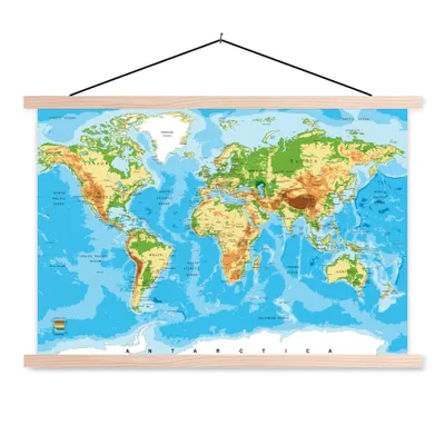 Obrázek produktu pro MuchoWow® Textilní plakát - Mapa světa - Atlas - Barvy - Děti - Chlapci - Dívky - 90x60cm - S hnědými lamelami