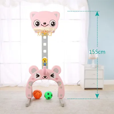 Produktbild von Sweety Toys 12725 Basketballkorb rosa 3 in 1 Spielzeug - Ringe werfen, Fußballtor, Basketball