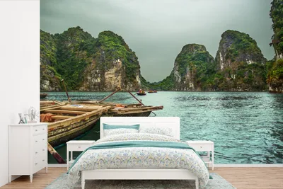 Produktbild von MuchoWow® Fototapete für Wohnzimmer oder Schlafzimmer Wandtapete Vinyl Motivtapete Blick über die Halong-Bucht - 600x400 cm - Vinyltapeten