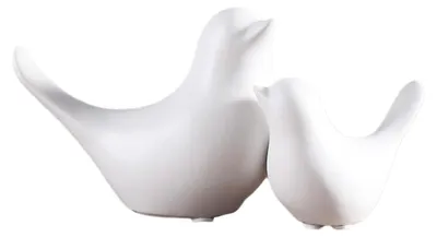 2er Set Keramikvögel, Weiße Vogelfiguren, Wohnzimmer-Deko