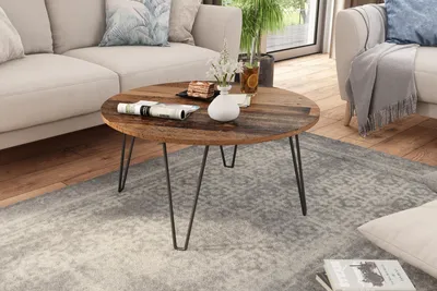 Produktbild von byLIVING Couchtisch FLAIR / Melamin Old Wood, Metall schwarz / D 80, H 40 cm