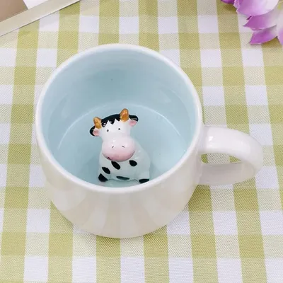 Image de Tasse à café en forme de vache en 3D, en céramique, idéale pour le lait ou le thé, cadeau pour enfants, filles ou femmes