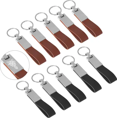 Produktbild von 10er Set Personalisierbare Leder Schlüsselanhänger – Echtleder Keychain mit Gravur für Herren und Damen – Individuell gravierbar